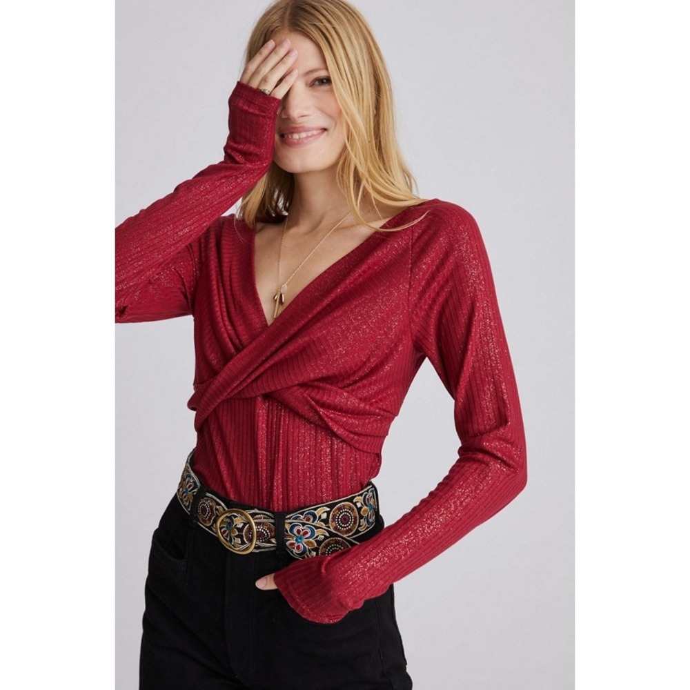 NWT Anthropologie Twist-Front Shimmer Top Size Medium Wine Date Night Going Out